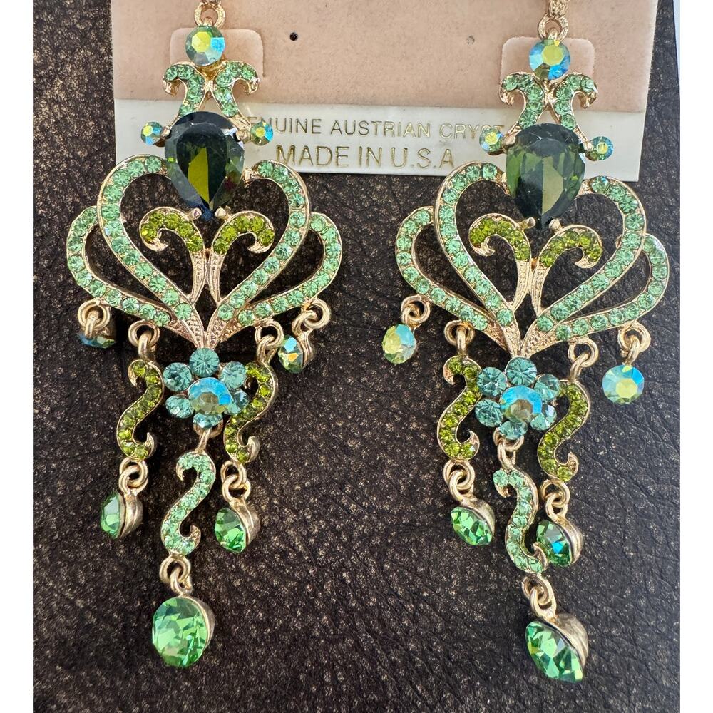 Austrian Crystal Green Chandelier Earrings 4" NWT Nordstrom